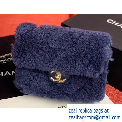 Chanel Furry Shearling Lambskin Classic Flap Small Bag AS1199 Dark Blue 2019