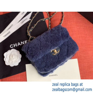 Chanel Furry Shearling Lambskin Classic Flap Small Bag AS1199 Dark Blue 2019