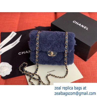 Chanel Furry Shearling Lambskin Classic Flap Small Bag AS1199 Dark Blue 2019 - Click Image to Close