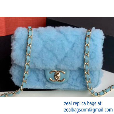 Chanel Furry Shearling Lambskin Classic Flap Small Bag AS1199 Sky Blue 2019
