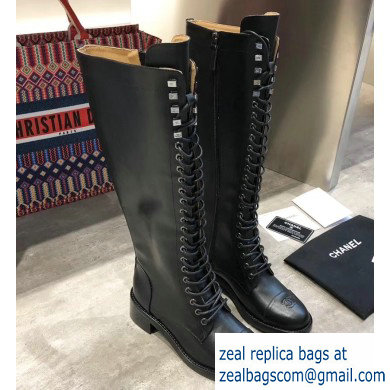 Chanel Lace-up High Boots Black 2019