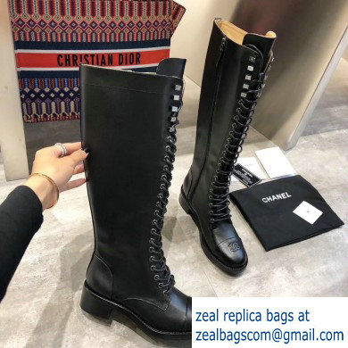 Chanel Lace-up High Boots Black 2019