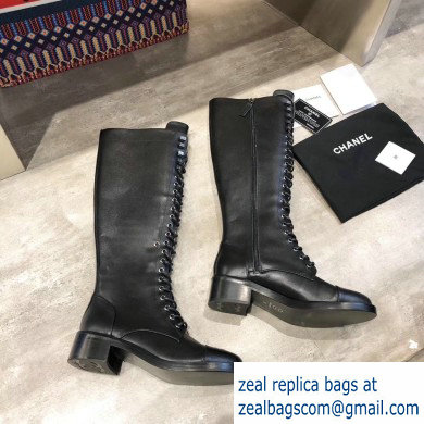 Chanel Lace-up High Boots Black 2019