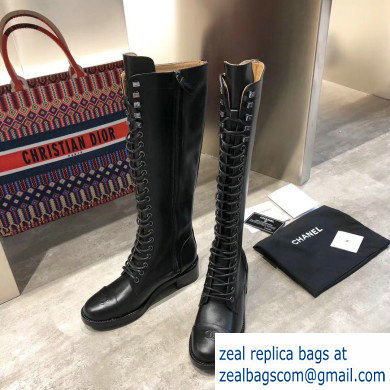 Chanel Lace-up High Boots Black 2019