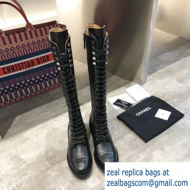 Chanel Lace-up High Boots Black 2019