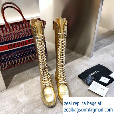 Chanel Lace-up High Boots Gold 2019
