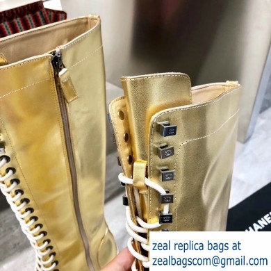 Chanel Lace-up High Boots Gold 2019