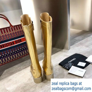 Chanel Lace-up High Boots Gold 2019