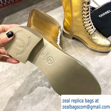 Chanel Lace-up High Boots Gold 2019