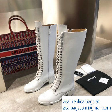 Chanel Lace-up High Boots White 2019