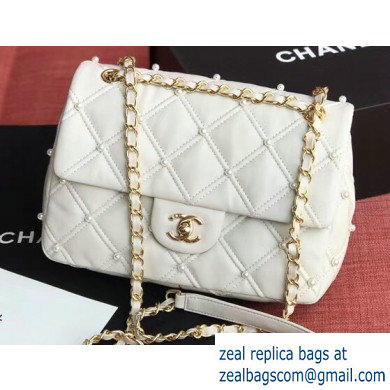 Chanel Lambskin Pearls Flap Bag AS1202 White 2019