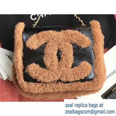 Chanel Shearling Crumpled Sheepskin Flap Bag AS0321 Black/Brown 2019