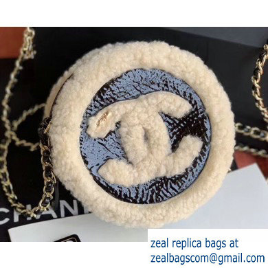 Chanel Shearling Crumpled Sheepskin Round Clutch with Chain Bag Black/Beige 2019
