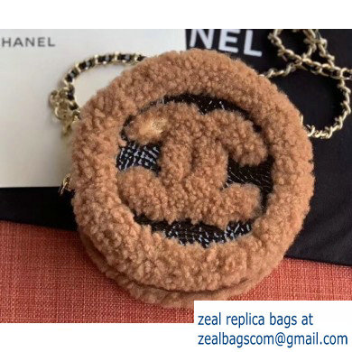 Chanel Shearling Crumpled Sheepskin Round Clutch with Chain Bag Black/Brown 2019