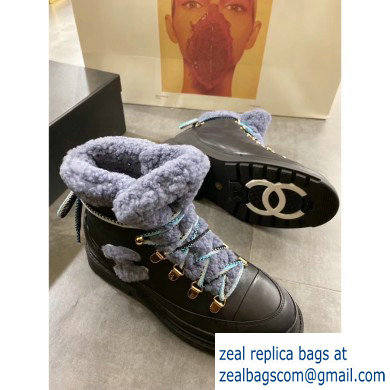 Chanel Suede Calfskin and Shearling Lace-Ups Sneakers G35376 Black/Gray 2019