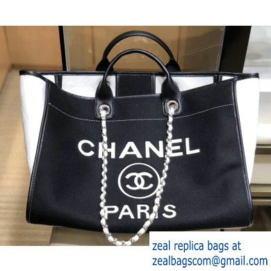 Chanel Wool Felt Deauville Large Shopping Bag A93786 Black 2019