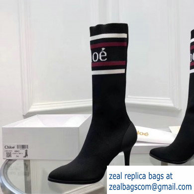 Chloe Tracy Stripe Logo Knit Sock Boots Black 2019 - Click Image to Close