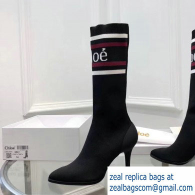 Chloe Tracy Stripe Logo Knit Sock Boots Black 2019