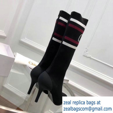Chloe Tracy Stripe Logo Knit Sock Boots Black 2019