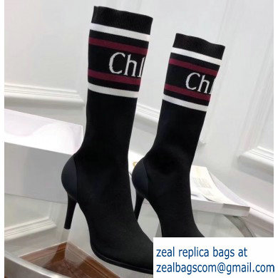 Chloe Tracy Stripe Logo Knit Sock Boots Black 2019 - Click Image to Close