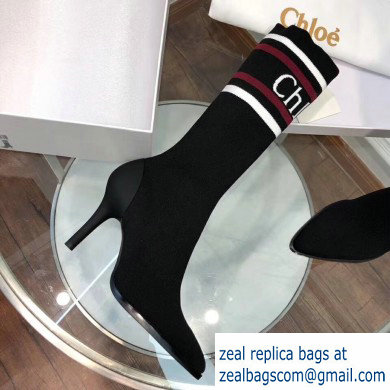 Chloe Tracy Stripe Logo Knit Sock Boots Black 2019