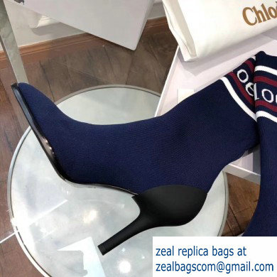 Chloe Tracy Stripe Logo Knit Sock Boots Blue 2019 - Click Image to Close