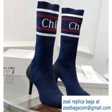 Chloe Tracy Stripe Logo Knit Sock Boots Blue 2019 - Click Image to Close