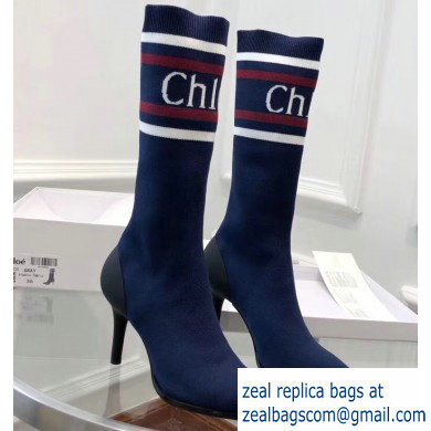 Chloe Tracy Stripe Logo Knit Sock Boots Blue 2019