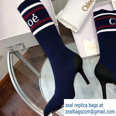 Chloe Tracy Stripe Logo Knit Sock Boots Blue 2019 - Click Image to Close