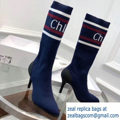 Chloe Tracy Stripe Logo Knit Sock Boots Blue 2019 - Click Image to Close