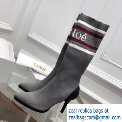 Chloe Tracy Stripe Logo Knit Sock Boots Gray 2019 - Click Image to Close