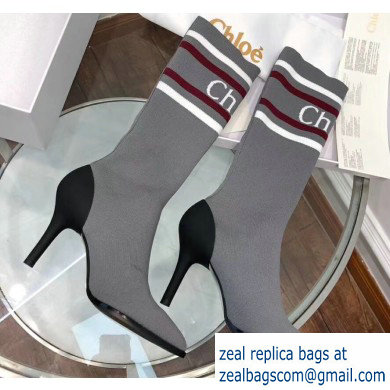 Chloe Tracy Stripe Logo Knit Sock Boots Gray 2019