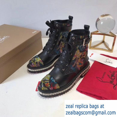 Christian Louboutin King St Combat Boots Black/Flowers 2019 - Click Image to Close