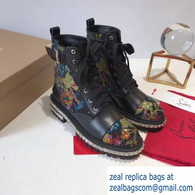 Christian Louboutin King St Combat Boots Black/Flowers 2019