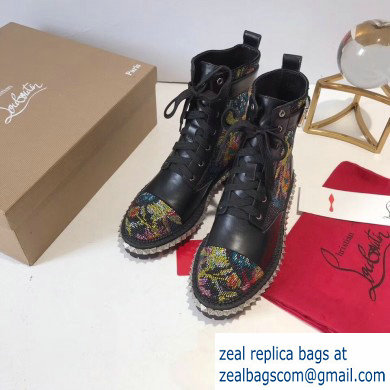 Christian Louboutin King St Combat Boots Black/Flowers 2019 - Click Image to Close