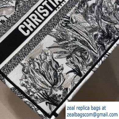 Dior Book Tote bag in canvas embroidered with a black and white Toile de Jouy Carnivora motif 2019 - Click Image to Close