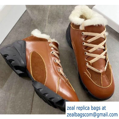 Dior D-Connect Shearling Sneakers Brown 2019 - Click Image to Close