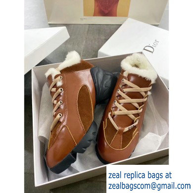 Dior D-Connect Shearling Sneakers Brown 2019 - Click Image to Close