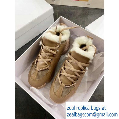 Dior D-Connect Shearling Sneakers Nude 2019