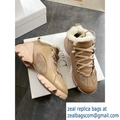 Dior D-Connect Shearling Sneakers Nude 2019 - Click Image to Close