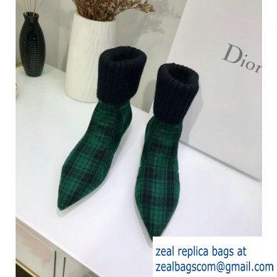 Dior Heel 3.5cm Beat Low Boots in Tartan Fabric Black/Green 2019