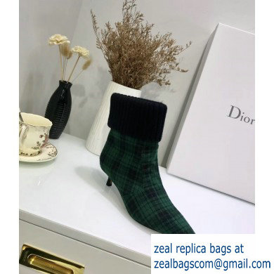 Dior Heel 3.5cm Beat Low Boots in Tartan Fabric Black/Green 2019
