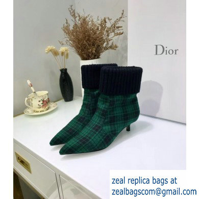 Dior Heel 3.5cm Beat Low Boots in Tartan Fabric Black/Green 2019