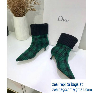 Dior Heel 3.5cm Beat Low Boots in Tartan Fabric Black/Green 2019