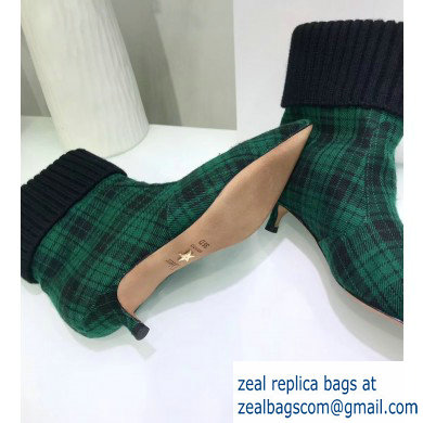 Dior Heel 3.5cm Beat Low Boots in Tartan Fabric Black/Green 2019