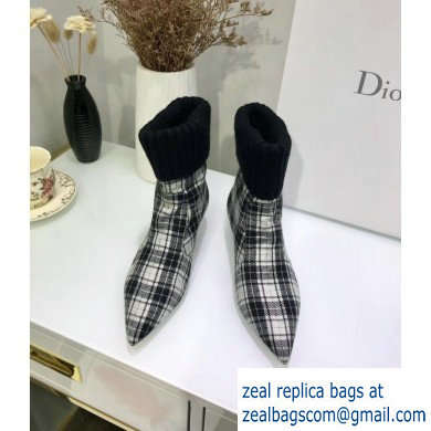 Dior Heel 3.5cm Beat Low Boots in Tartan Fabric Black/White 2019