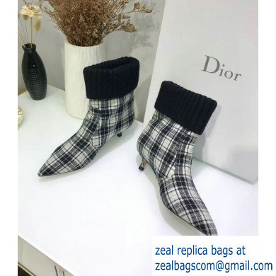 Dior Heel 3.5cm Beat Low Boots in Tartan Fabric Black/White 2019