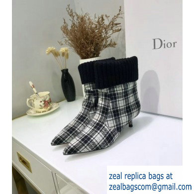 Dior Heel 3.5cm Beat Low Boots in Tartan Fabric Black/White 2019