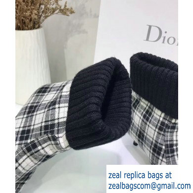 Dior Heel 3.5cm Beat Low Boots in Tartan Fabric Black/White 2019