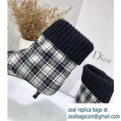 Dior Heel 3.5cm Beat Low Boots in Tartan Fabric Black/White 2019